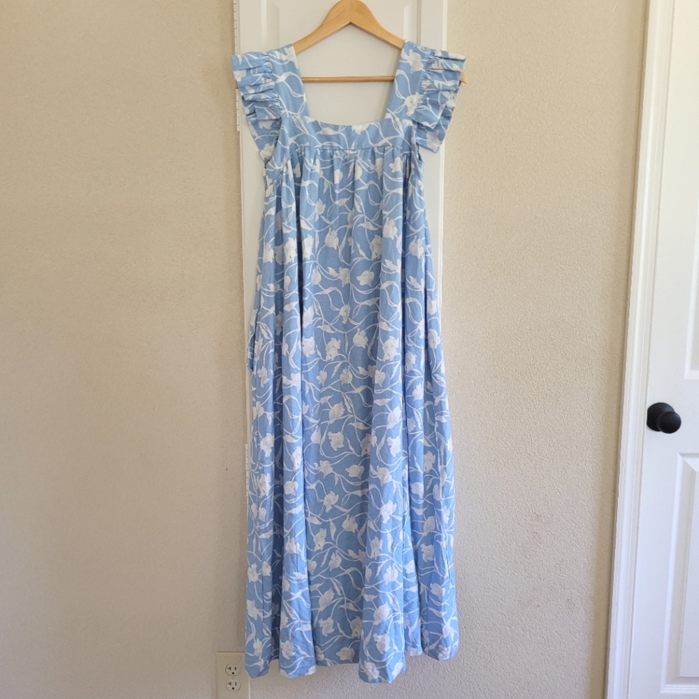 A New Day Blue Floral Linen Blend Maxi Dress size Small